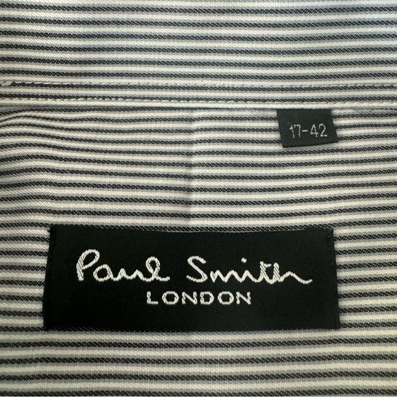 New PAUL SMITH London Short Sleeve Button Up Shirt Charcoal Grey White Stripes - Picture 2 of 16